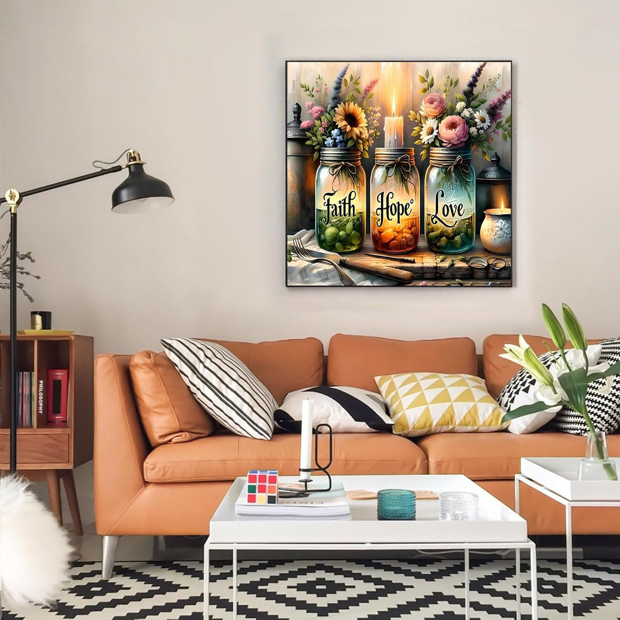 Wishing Bottle Diamond Art Kits for Adults,5D Faith,Hope,Love Full Round Drill Diamond Painting Kits for Adults Beginners,DIY Diamond Painting Gem Art Kits for Gift Home Wall Decor 14x14inch EIBEILI