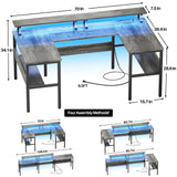 Hyomdeck Customizable U Shaped Desk & L Shaped Office Desks with RGB LED Light, Adjustable Monitor Stand and Power Outlets, Reversible Computer Desk with Storage, Large L Shape Gaming Table, Black Oak Hyomdeck