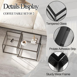 Glass Nesting Coffee Table Set of 2, Modern Minimalist Center Tables, Living Room Coffee Tables for Home, Office, Bedroom, Small Spaces, Space-Saving, Black Adompacat