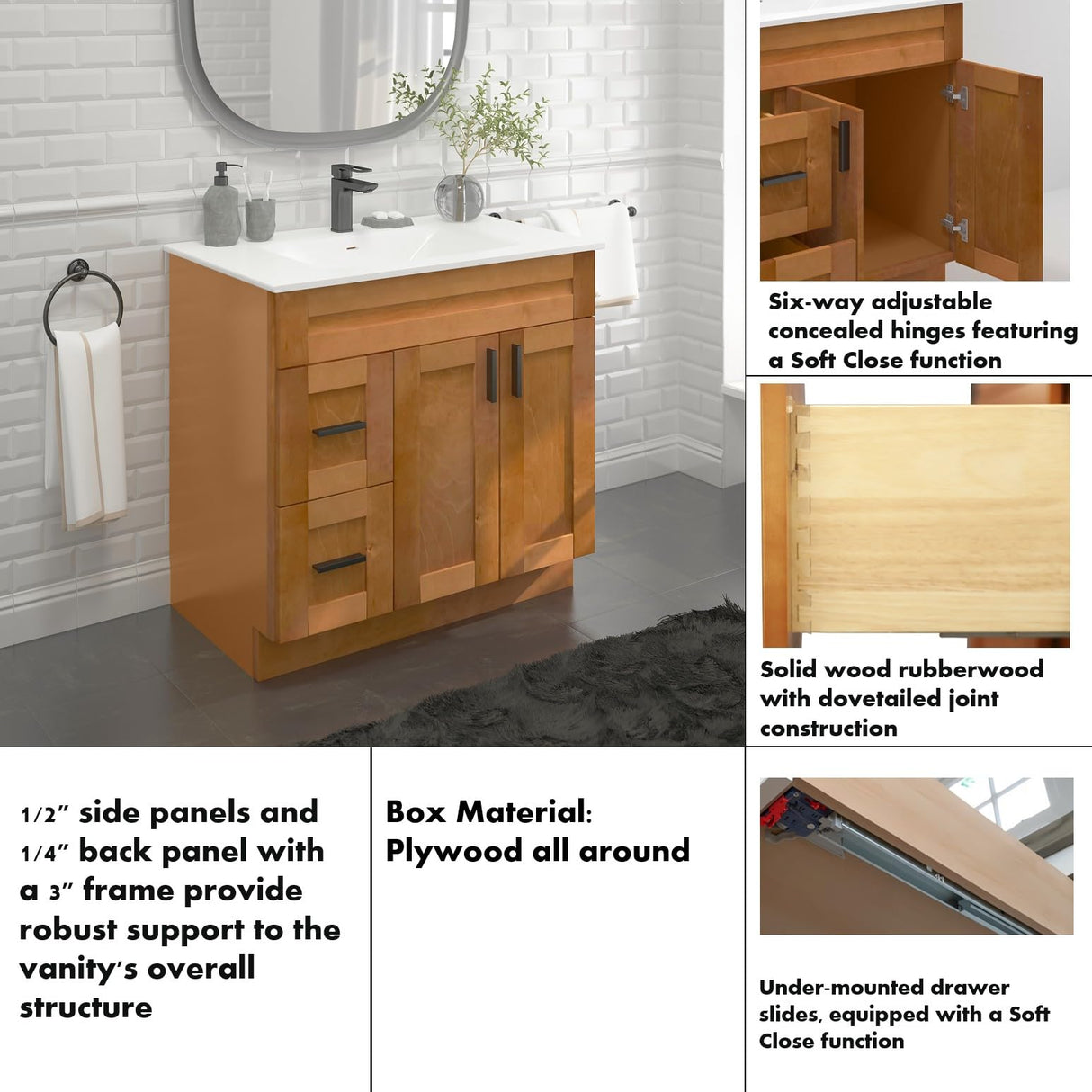 La Royal Maple Shaker Sink Base Bathroom Vanity with Drawers 36" Ready-to-Assemble Bathroom Cabinet Sink Base La Royal
