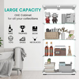 Display Cabinet with Mirror, Glass Door and Lock, 4-Shelf Fast Installation in 30Mins Curio Cabinet with 5mm Tempered Glass Floor Standing Bookshelf for Bedroom, Living Room, 65'' x32'' x14'', White GDJAASJI