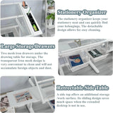 ZephyPaws Glass Drafting Table and Stool Set, Upgraded Hand Crank Adjustable Height Drawing Table Artist Desk with 2 Storage Drawers for Home Office (White) ZephyPaws