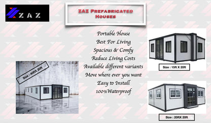 Prefabricated 15ft × 20ft Expandable Tiny Houses,Modern Designed, Spacious, Waterproof Expandable Container Houses, empty inside so design it with your own choice. - WoodArtSupply