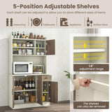 Giantex 71" Buffet Hutch Cabinet with Power Outlet, Kitchen Hutch Sideboard, Buffet Pantry on Island, Wood Kitchenware Server with Drawer, Shelf and Storage Cabinet (White & Walnut) Giantex