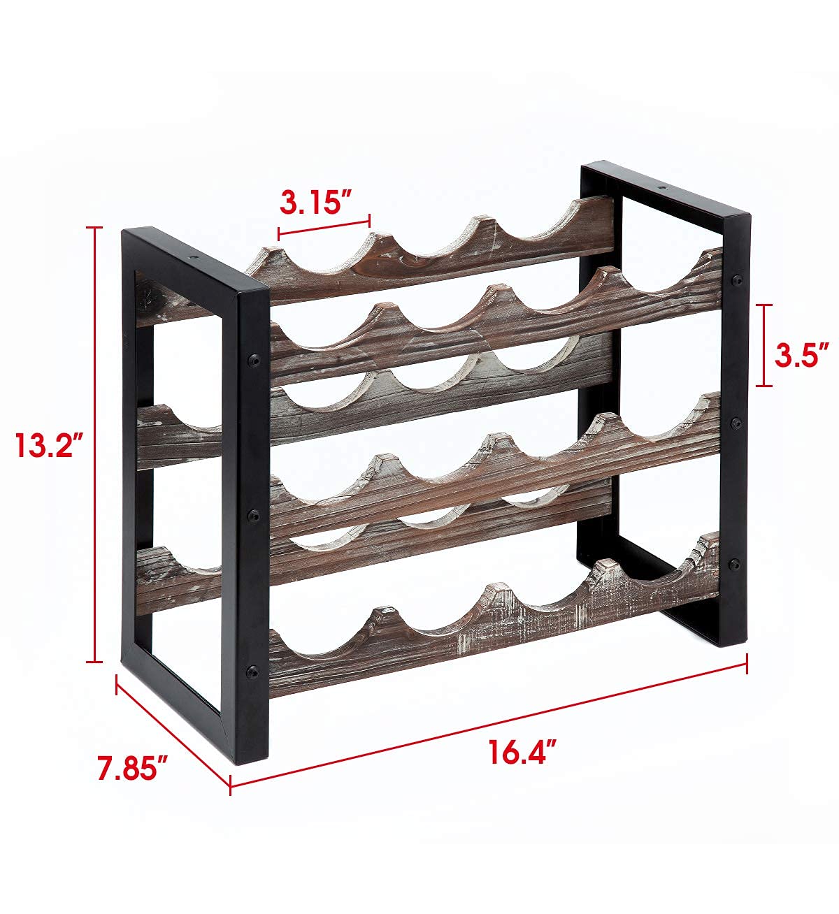 JACKCUBE Design Wine Rack Freestanding Floor 3 Tier Stackable 12 Wine Bottle Holder Storage Racks Countertop, Liquor Shelf Stand (Rustic Wood and Black Metal Frame)- MK521A - WoodArtSupply