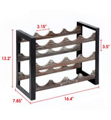 JACKCUBE Design Wine Rack Freestanding Floor 3 Tier Stackable 12 Wine Bottle Holder Storage Racks Countertop, Liquor Shelf Stand (Rustic Wood and Black Metal Frame)- MK521A J JACKCUBE DESIGN
