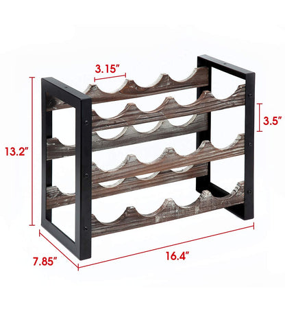 JACKCUBE Design Wine Rack Freestanding Floor 3 Tier Stackable 12 Wine Bottle Holder Storage Racks Countertop, Liquor Shelf Stand (Rustic Wood and Black Metal Frame)- MK521A - WoodArtSupply