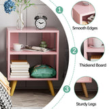 Aenuert Night Stand, Pink Kids Nightstand, Modern End Table with Open Storage, 2-Tier Nursery Bedside Table for Small Space, Living Room, Bedroom Aenuert