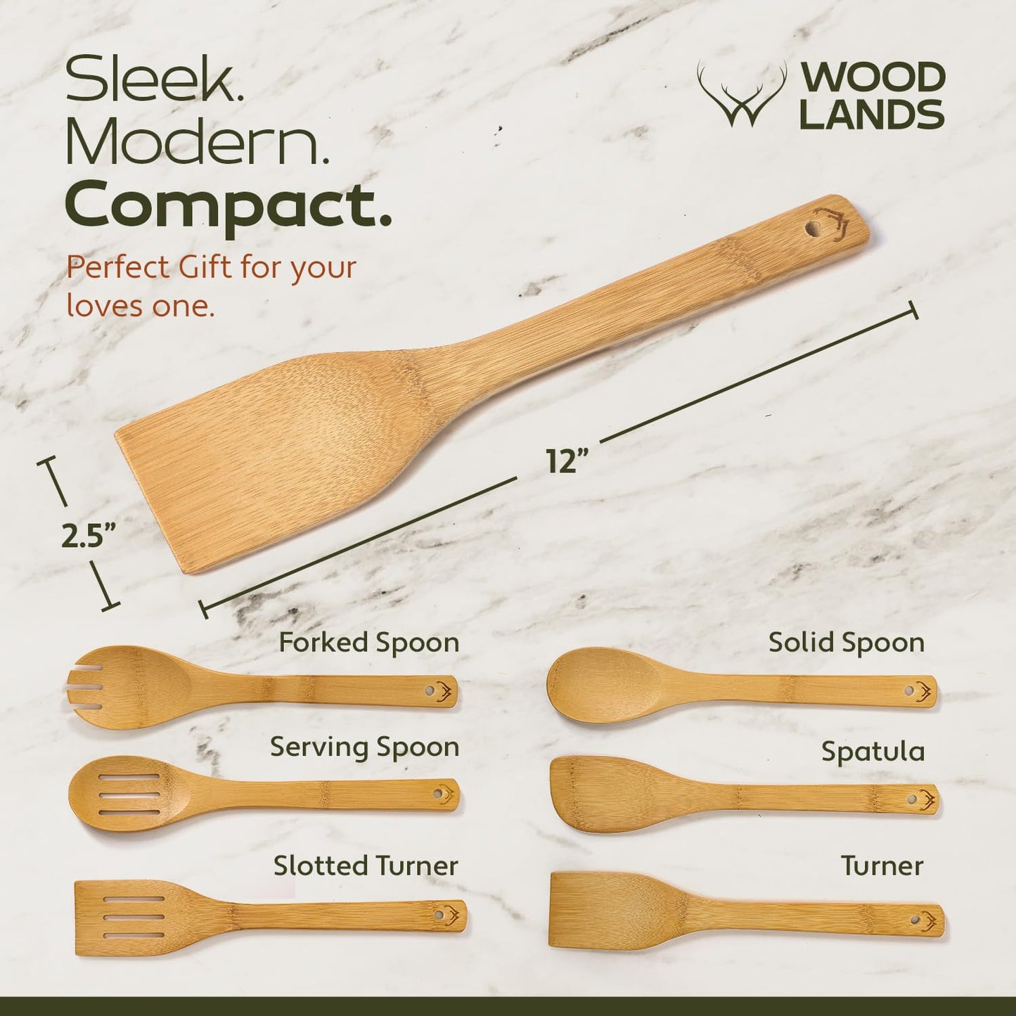 Woodlands-USA Wooden Spoons for Cooking - 6-Piece Wooden Kitchen Utensil Set - Natural Material Bamboo Spatula & wooden cooking utensils - Wooden Spatulas & Wooden Spoons Cooking Tools Set