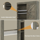 furomate 32.3''W Over The Toilet Storage Cabinet with Barn Doors, Over Toilet Shelf Farmhouse Storage Cabinet Space Saver with Toilet Paper Holder & Adjustable Bottom Bar, Gray Furnideco