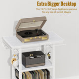 YAKANJ Record Player Stand with Extended Desktop,Large Record Player Table with Vinyl Storage,Turntable Stand with Record Holder Vinyls Display Shelf for Music Room Studio,White YAKANJ