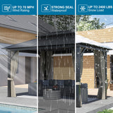 WELYAS Aluminum Hardtop Gazebo 10' X 12' Heavy Duty All Weather Black Gazebos with Galvanized Steel Double Metal Roof for Garden Patio Deck Backyard, Curtains and Netting Included WELYAS