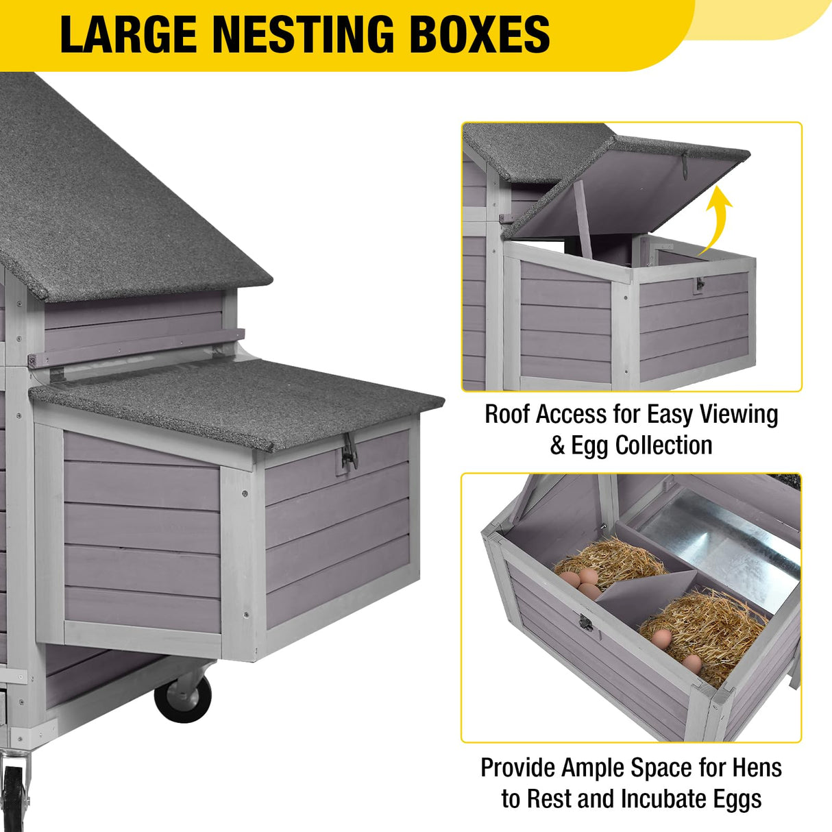 Aivituvin Chicken Coop with Wheels Outdoor Poultry Cage with Two Nesting Boxes 19ft² Wooden Hen House Aivituvin