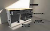 Wood Top Workbench Set System, Included Pegboard Wall Cabinets Wood Table Top, for Garage Basement JZD