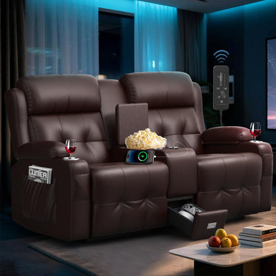 TOMOSLTER Loveseat Recliner Sofa, Home Theater Seating Massage Reclining Couch with USB, Center Console, Wall Hugger RV Recliners, 145° Adjustable Recline & Cup Holders, for RV & Movie Room