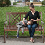 MFSTUDIO 2-Person Outdoor Acacia Wood Garden Bench with Backrest and Armrests, Durable Slatted Seat for Patio, Porch, and Yard - Brown MFSTUDIO