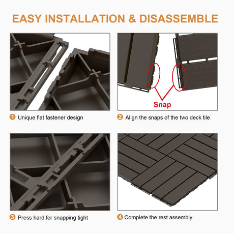 Goovilla Plastic Interlocking Deck Tiles, 9 Pack Patio Deck Tiles, 12"x12" Waterproof Outdoor Flooring All Weather Use, Patio Floor Decking Tiles for Porch Poolside Balcony Backyard, Dark Coffee Goovilla