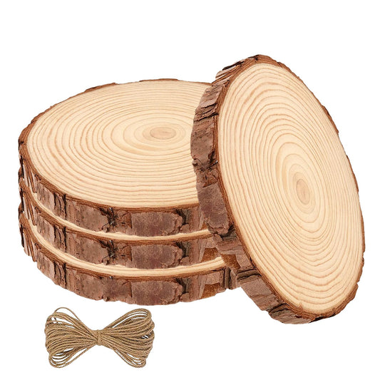 BIBRADAA 4 Pcs Wood Slice Ornaments 6.7-7.0 Inches,Round Wood Slices for Ornaments,Wood Slices for Crafting,Wooden Slices for DIY Rustic Candle Holders/Wedding/Christmas.