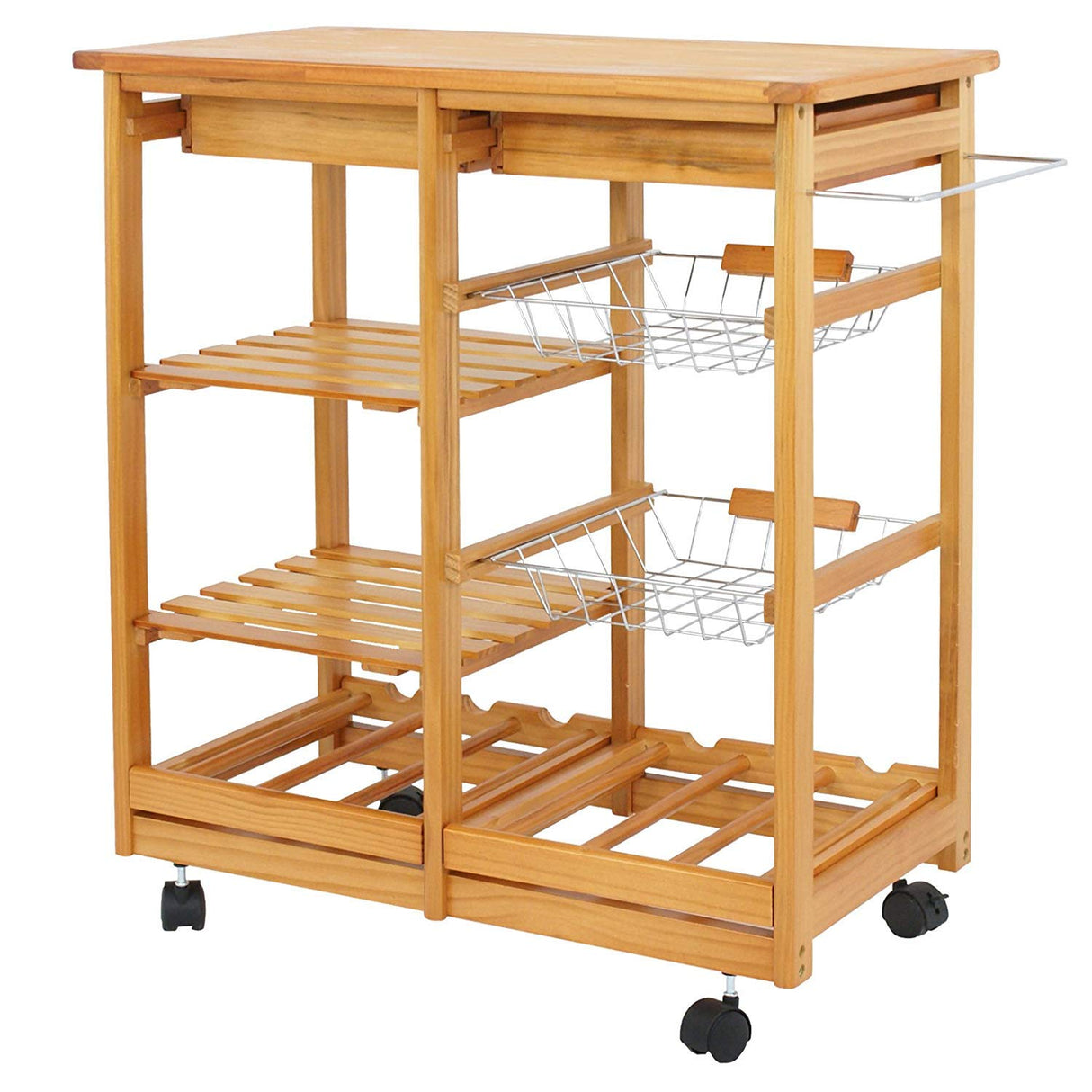 HomGarden Wood Rolling Kitchen Island Storage Cart Dining Trolley Microwave Cart w/Drawer Shelves Basket Stand Counter Top Table HomGarden