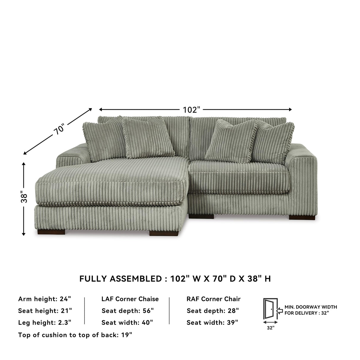Signature Design by Ashley Lindyn Contemporary L-Shaped 2-Piece Sectional with Chaise for Living Room, Gray Signature Design by Ashley
