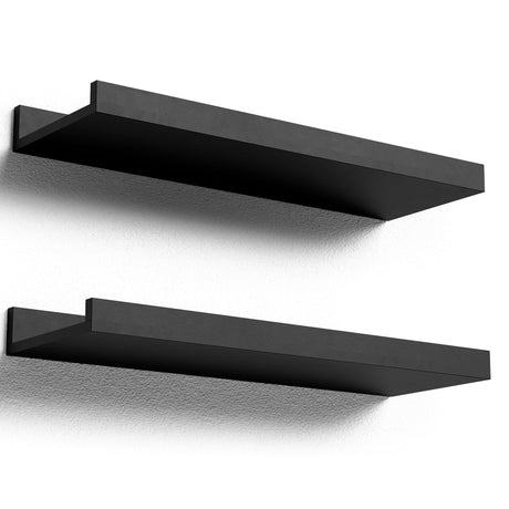 Boswillon Floating Shelves Wall Mounted Set of 2, Modern Black Wall Shelves for Storage with Lip, Display Picture Ledge Shelf for Wall Decor Bedroom Living Room Bathroom Kitchen Boswillon
