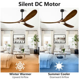 ABZ Ceiling Fans with Lights - 60 inch Propeller Ceiling Fan with Remote Control, 3 Blades Walnut Solid Wood Ceiling Fan for Indoor Outdoor Patio Bedroom Living Room Kitchen ABZ