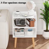 LUCKNOCK Night Stand, Modern Bedside Tables, Mid Century Nightstands with Open Storage Shelf, Wood Bedside Table, Small Night Stands for Bedroom, 3-Tier Night Table, White. LUCKNOCK