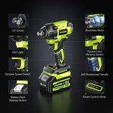 Robustrue Cordless Impact Wrench, 406Ft-lbs (550N.m) Brushless 1/2 inch Impact Wrench, 2800RPM High Torque Impact Gun, 2x 4.0Ah Battery, Charger, 4 Sockets, Electric Impact Wrench for Car Home Robustrue