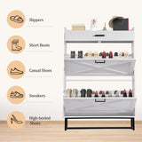 OneBlis Shoe Cabinet with 2 Flip Drawers, Freestanding Shoe Cabinet Organizer with Metal Legs, Wood Shoe Storage Cabinet for Entryway, Narrow Shoe Rack, White OneBlis