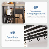 47" Large Kitchen Island Table Bakers Rack with Power Outlet and 3-Tier Storage-Microwave Stand Oven Shelf, Metal Coffee Bar Table ,Kitchen Storage Shelf for Dining Living Room, 5 Hooks，47"*28"*72" GAOMON