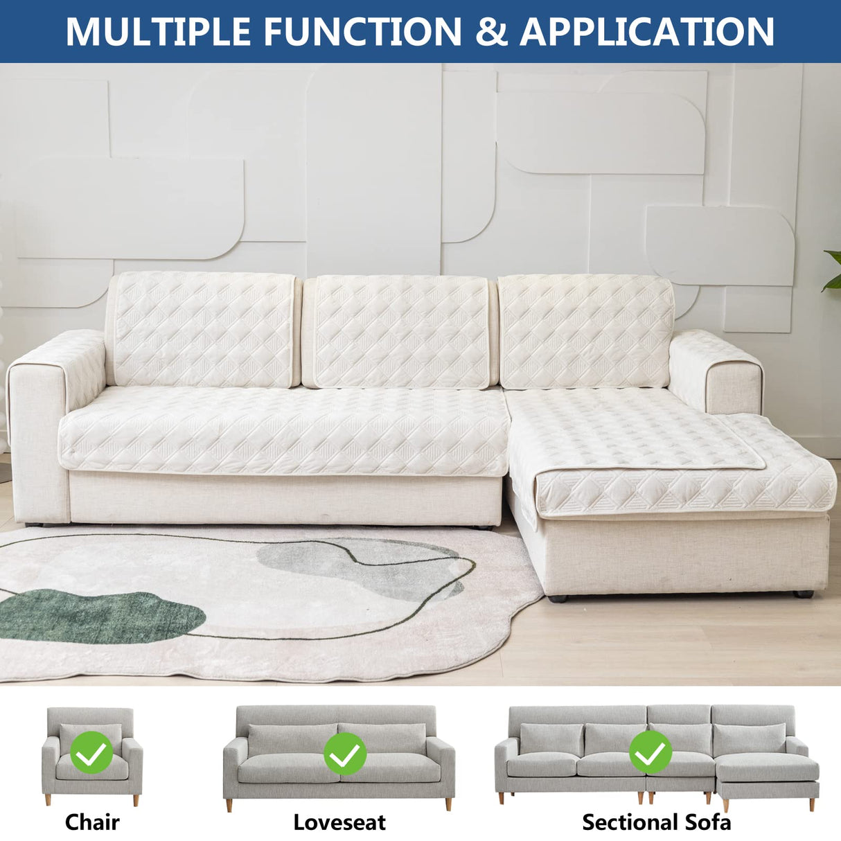 Eismodra Sectional Couch Covers,L Shape Sofa Slipcover Furniture Protector for Dogs Cats Pet Chaise Lounge 3 Cushion Couch Loveseat,White 36 x 36 inches (Only 1 Piece) Eismodra