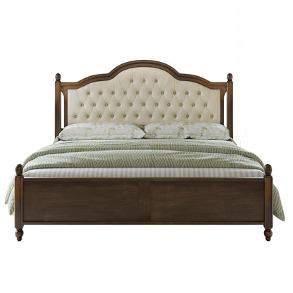 LUXOAK Queen Size Solid Wood Bed Frame with Upholstered Camelback Headboard - WoodArtSupply