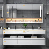 LUTHXAY 60 inch Floating Bathroom Vanity, Double Sink Bathroom Vanity with Smart Defogger Mirror Cabinet, Wall-Mounted Bathroom Vanity, Bathroom Cabinet with Optimized Storage Space,White LUTHXAY