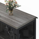 BON AUGURE Small Coffee Bar Cabinet for Liquor, Farmhouse Storage Cabinet with Doors, Wood Sideboard Buffet Cabinets for Home Kitchen, Dining Room, Living Room (Dark Grey Oak) BON AUGURE