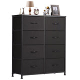 DUMOS 8 Drawer Dresser for Bedroom, Fabric Storage Organizer with Sturdy Metal Frame, Wooden Top Chest of Drawers for Closet Entryway Guest Room,Matte Black DUMOS