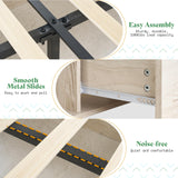 AMERLIFE Farmhouse Bed Frame with 4 Drawers & 4 Open Storage Space, Queen Size Storage Bed with LED Light & Charging Station, Wooden Slats, Noise Free, Rustic White AMERLIFE