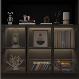 Jiaoun Display Cabinet with Glass Doors, LED Light and Storage Shelve, Curio Cabinets Modern Style Bookcase Trophy Case Display Cabinet for Collectibles - Black (47.2 "W x 16.5 "D x 78.7 "H) Jiaoun