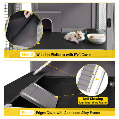 Aivituvin Guinea Pig Cage 2 Levels Wooden Rabbit Hutch with 2.36”Deeper Anti-Chewing Pull Out Tray Rat Cage with Hideout,Aluminium Alloy Edge… - WoodArtSupply