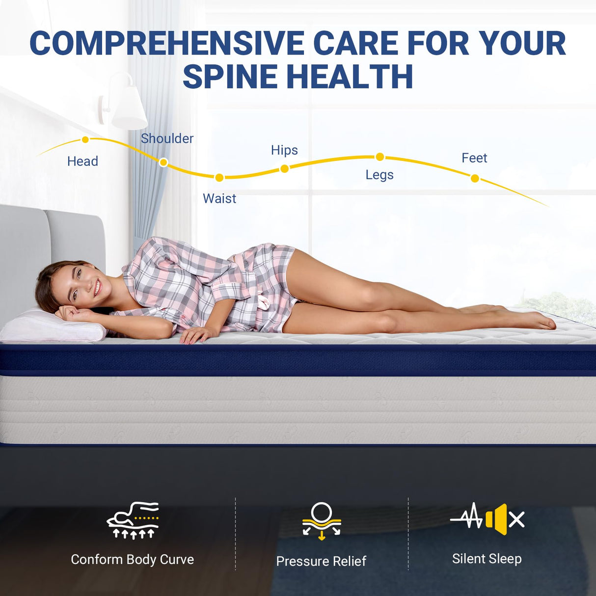 Avenco King Size Mattress, 12 Inch King Mattresses in a Box, Hybrid Spring Mattresses with Comfort Foam and Pocket Coils for Pressure Relief & Motion Isolation Avenco