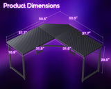 Casaottima 51 Inch L Shaped Gaming Desk, Compact Corner Computer Table, Writing Workstation for Small Spaces, Home Office & Streaming Setup, Easy Assembly, Carbon Fiber Surface, Pure Black Casaottima