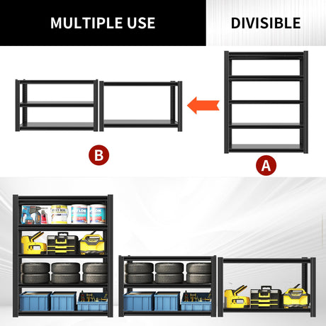 EKJ 72" H Garage Shelving 2500 LBS Heavy Duty Storage Shelves, Adjustable 5 Tier Metal Shelving Unit, Metal Racks for Storage, Utility Shelves for Workshop, Basement, Home Office 72" H*35.4"W*15.7"D EKJ