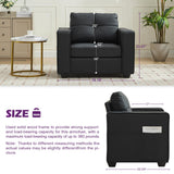 TYBOATLE Black Faux Leather Sofa Couch Sectional Couches for Living Room, 3 Piece Living Room Set Furniture Comfy Modular Convertible Sofas with Ottoman, Home Office Sofa Set TYBOATLE