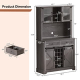 ARTPOWER Wine Bar Cabinet with Sliding Barn Door, 72" Hutch Cabinet with Wine&Glasses Rack, Tall Farmhouse Kitchen Pantry Buffet with Drawers for Dining Room, Gray ARTPOWER