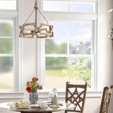 GEPOW Farmhouse Wood Chandelier, Round Drum Light Fixture for Dining Room, Living Room, Bedroom, Kitchen Island and Foyer GEPOW