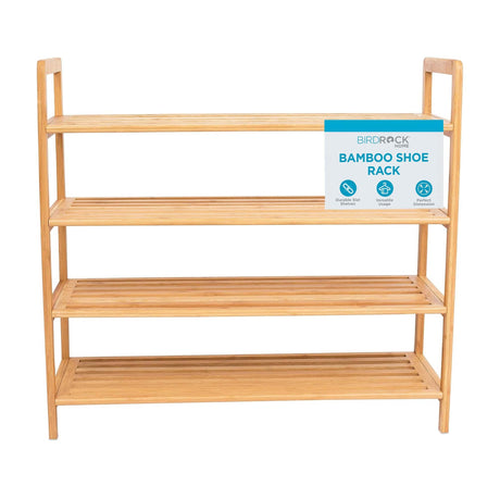 BIRDROCK HOME 4-Tier Bamboo Shoe Rack - Lightweight Wooden Organizer - Free Standing Storage Shelf for Closets, Hallways, Entryways, Mudrooms, and Front Doors - Art Deco Style - Fits 12 Pairs of Shoes BIRDROCK HOME