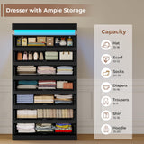 HAUOMS Tall 7 Drawer Dresser with LED Light, Black Modern Chest of Drawers for Bedroom,Closet Dressers with Drawers for Living Room, Entryway, Hallway HAUOMS