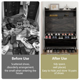 Auromie Shoe Cabinet, Freestanding Tipping Bucket Shoe Storage Cabinet with 2 Flip Drawers, Entryway Shoe Rack with Storage Top Cubby, Narrow Slim Hidden Shoe Organizer with Doors (Black Oak) Auromie