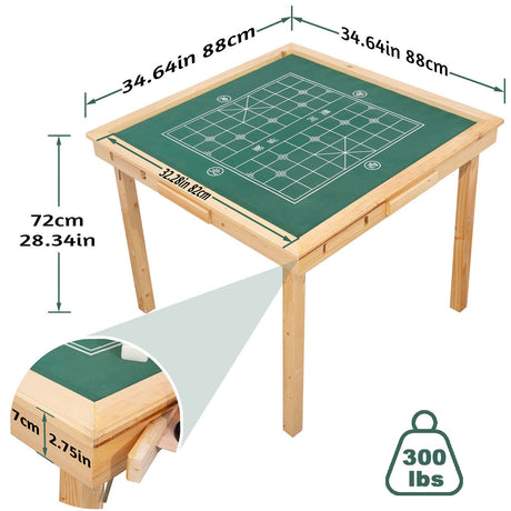 MEIMAI Foldable Mahjong Table, 35" Multifunction Card Table with 4 Cup Holder and 4 Fdrawers, Square Game Table for Mahjong, Poker Blackjack,Natural MEIMAI