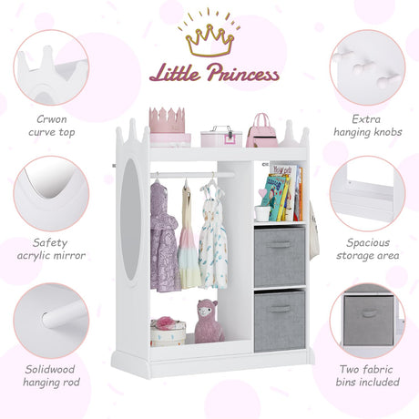 UTEX Kids Play Armoire with Mirror, Storage Bins and Closet for Dress Up and Costumes (White) UTEX