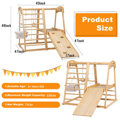 ECOMEX Indoor Jungle Gym for Toddlers 8 in 1 Indoor Playground Wooden Montessori Climber Playset with Slide Swing Climbing Net, Indoor Playground Climbing Toys for Toddlers - WoodArtSupply